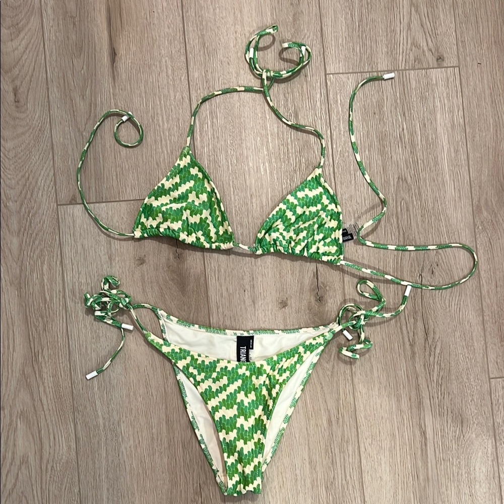 Green and White Bikini Set